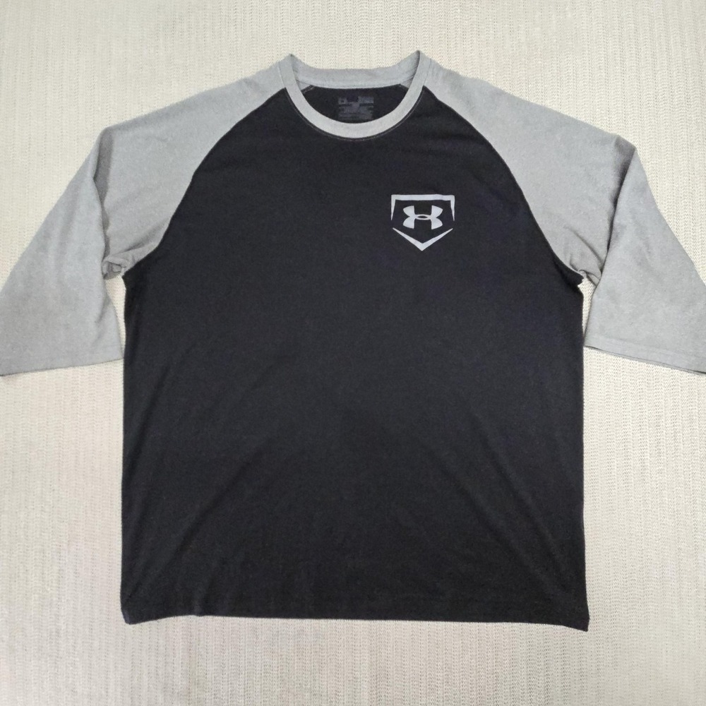 Under Armour Shirt Mens Large Black‎ Gray 3/4 Sleeve Baseball Raglan Jersey